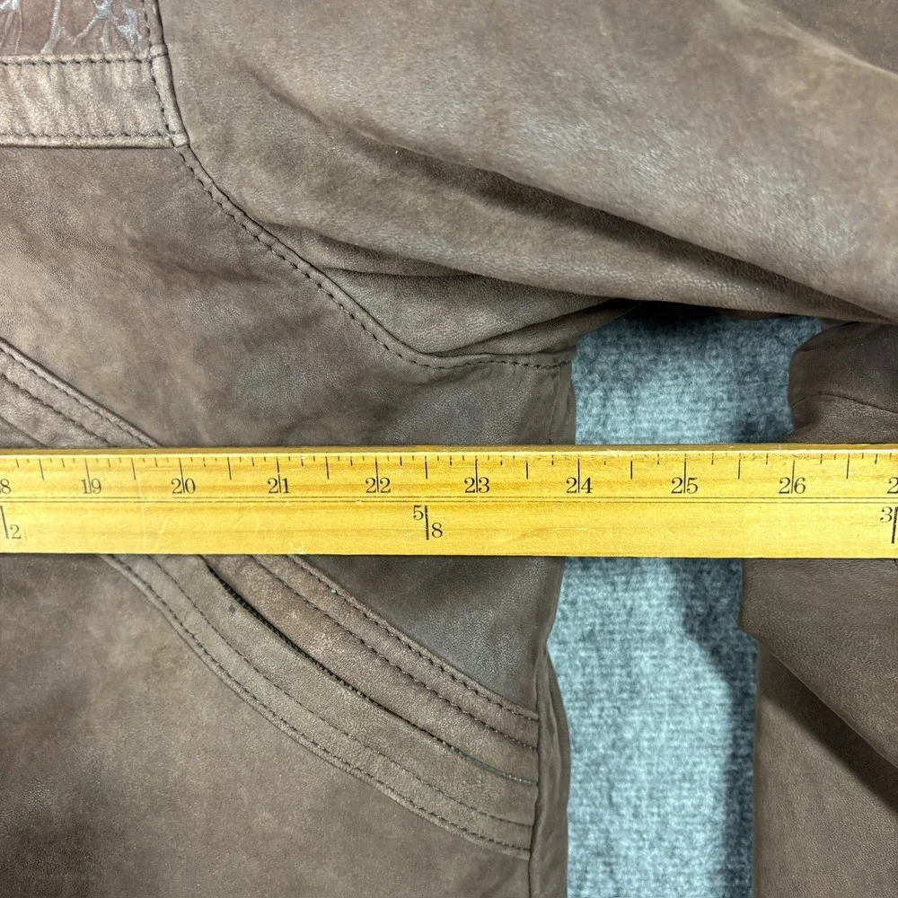 Saks Fifth Avenue Mens Brown Leather Field Jacket Coat Textured Yoke Size 42 - Picture 4 of 9